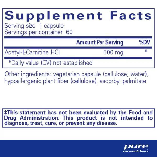 Acetyl-l-Carnitine 500 mg 60's – Pure Encapsulations