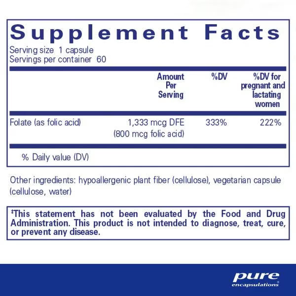 Folic Acid 60's – Pure Encapsulations