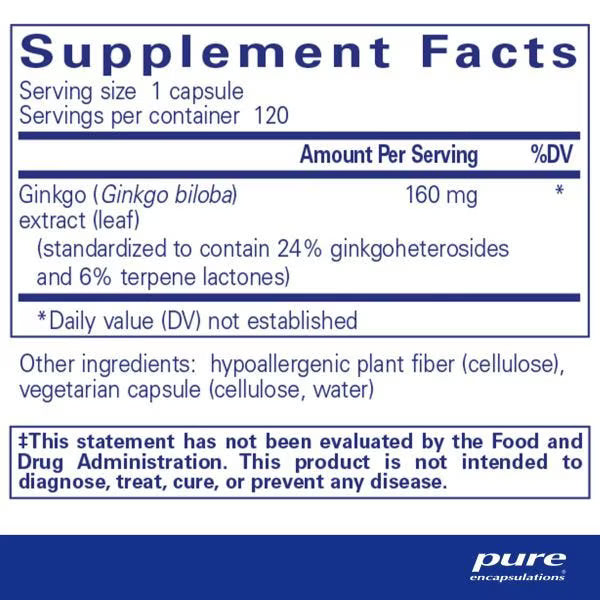 Ginkgo 50 - 160 mg. 120's – Pure Encapsulations