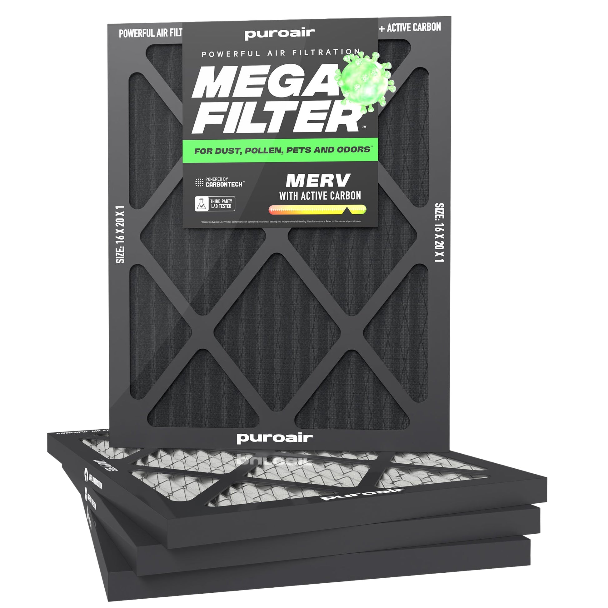 HVAC Mega Filter MERV 13 Pleated Plus Activated Carbon Air Filter – PuroAir