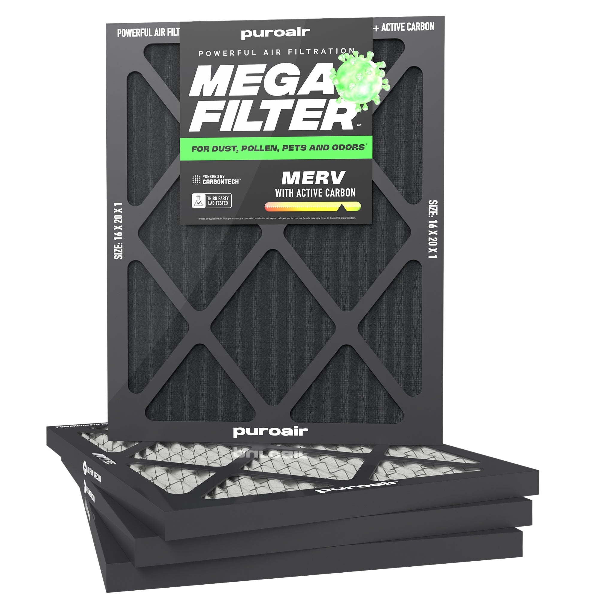 HVAC Mega Filter MERV 13 Pleated Plus Activated Carbon Air Filter – PuroAir