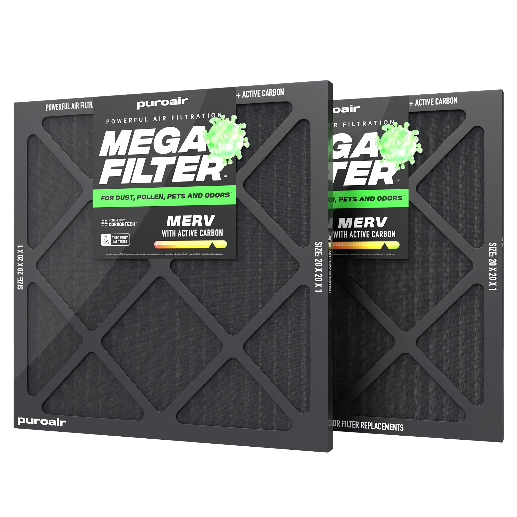 HVAC Mega Filter MERV 13 Pleated Plus Activated Carbon Air Filter – PuroAir