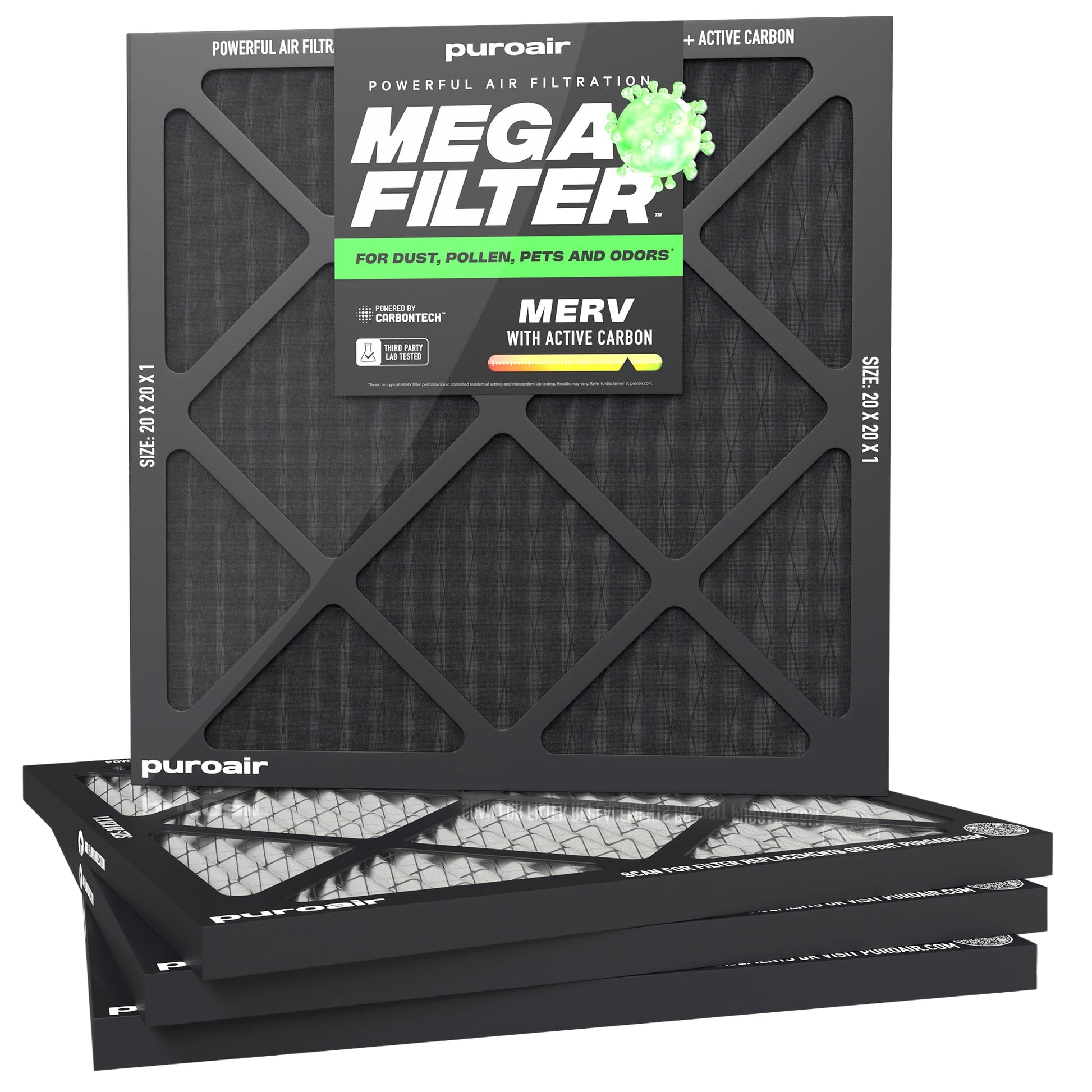 HVAC Mega Filter MERV 13 Pleated Plus Activated Carbon Air Filter – PuroAir