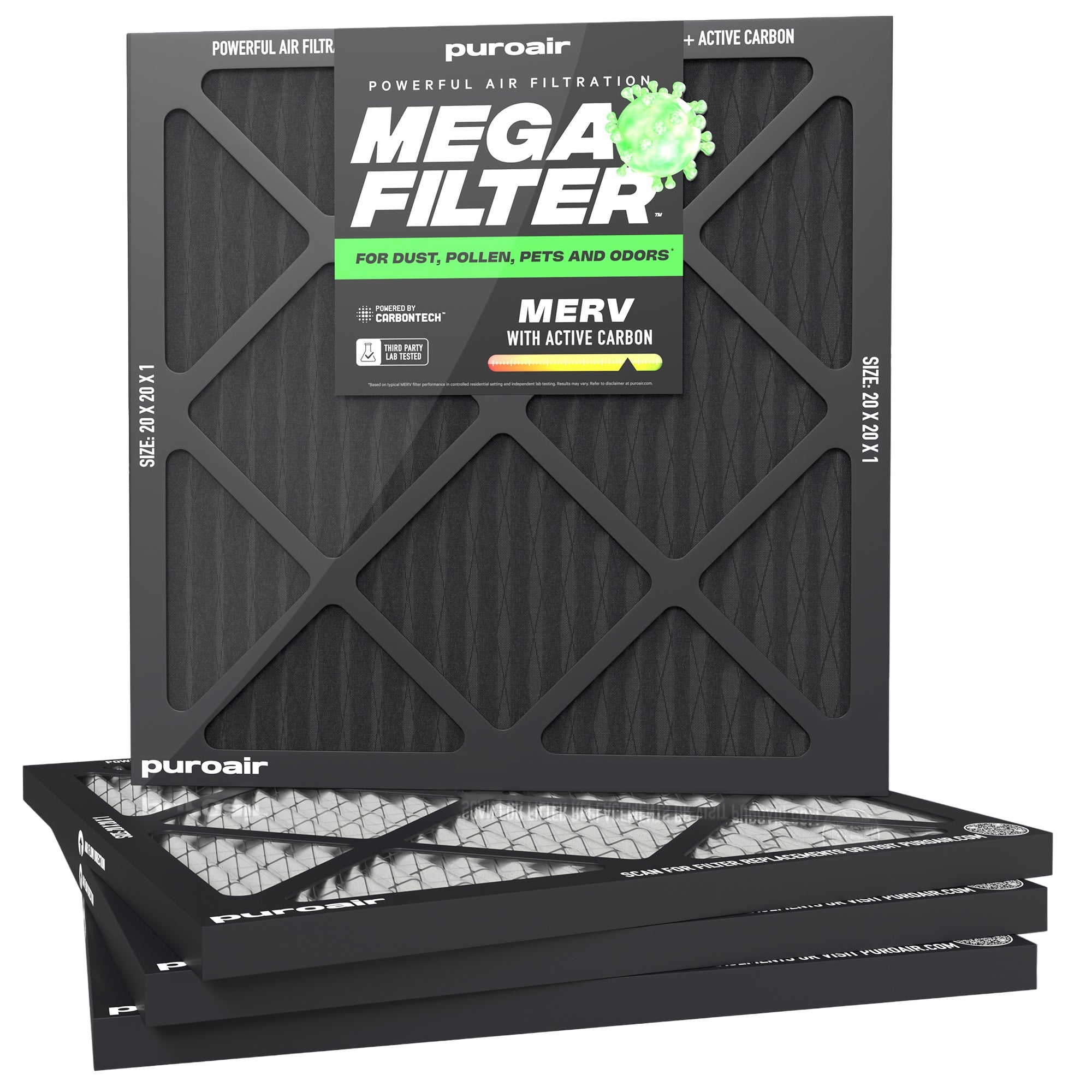 HVAC Mega Filter MERV 13 Pleated Plus Activated Carbon Air Filter – PuroAir