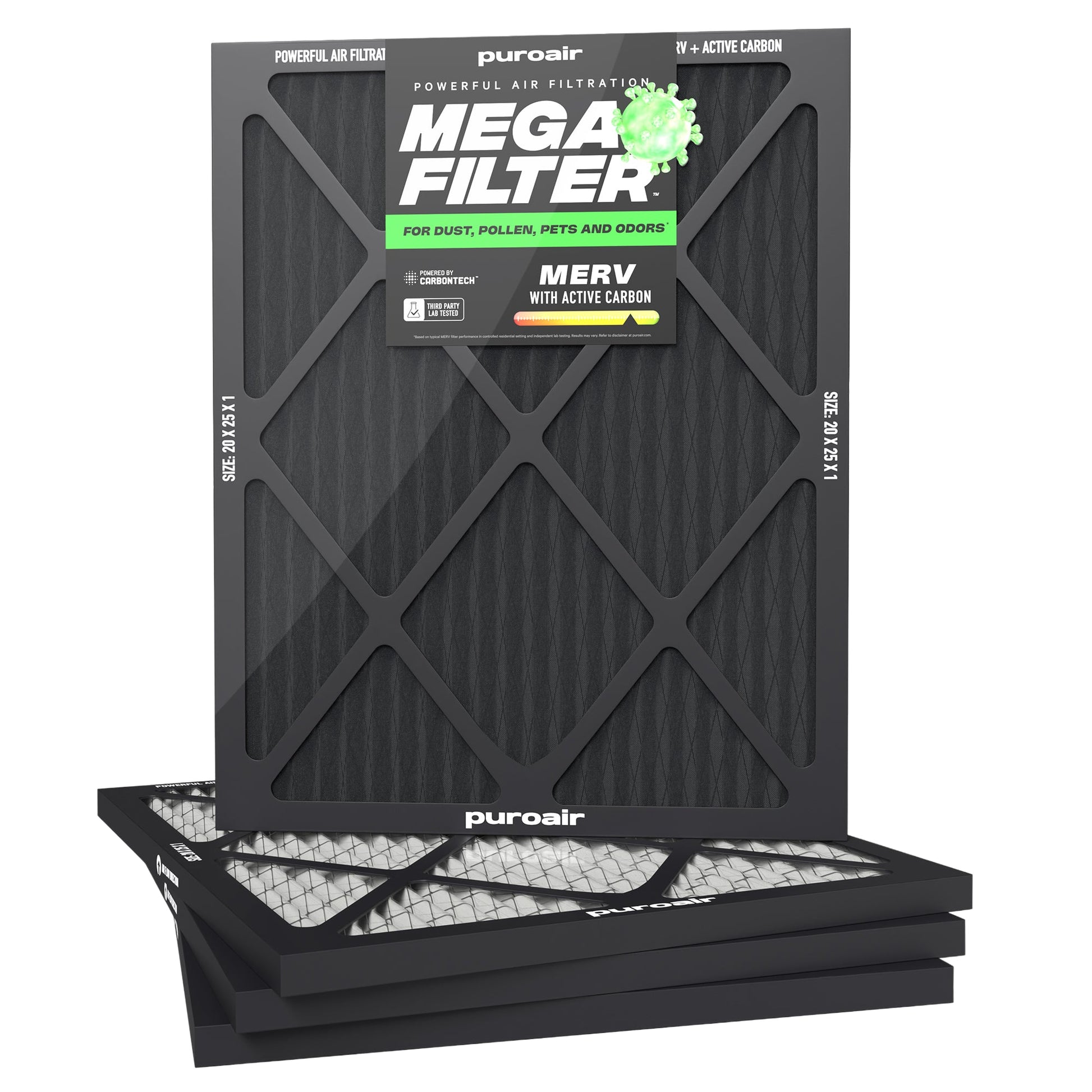 HVAC Mega Filter MERV 13 Pleated Plus Activated Carbon Air Filter – PuroAir
