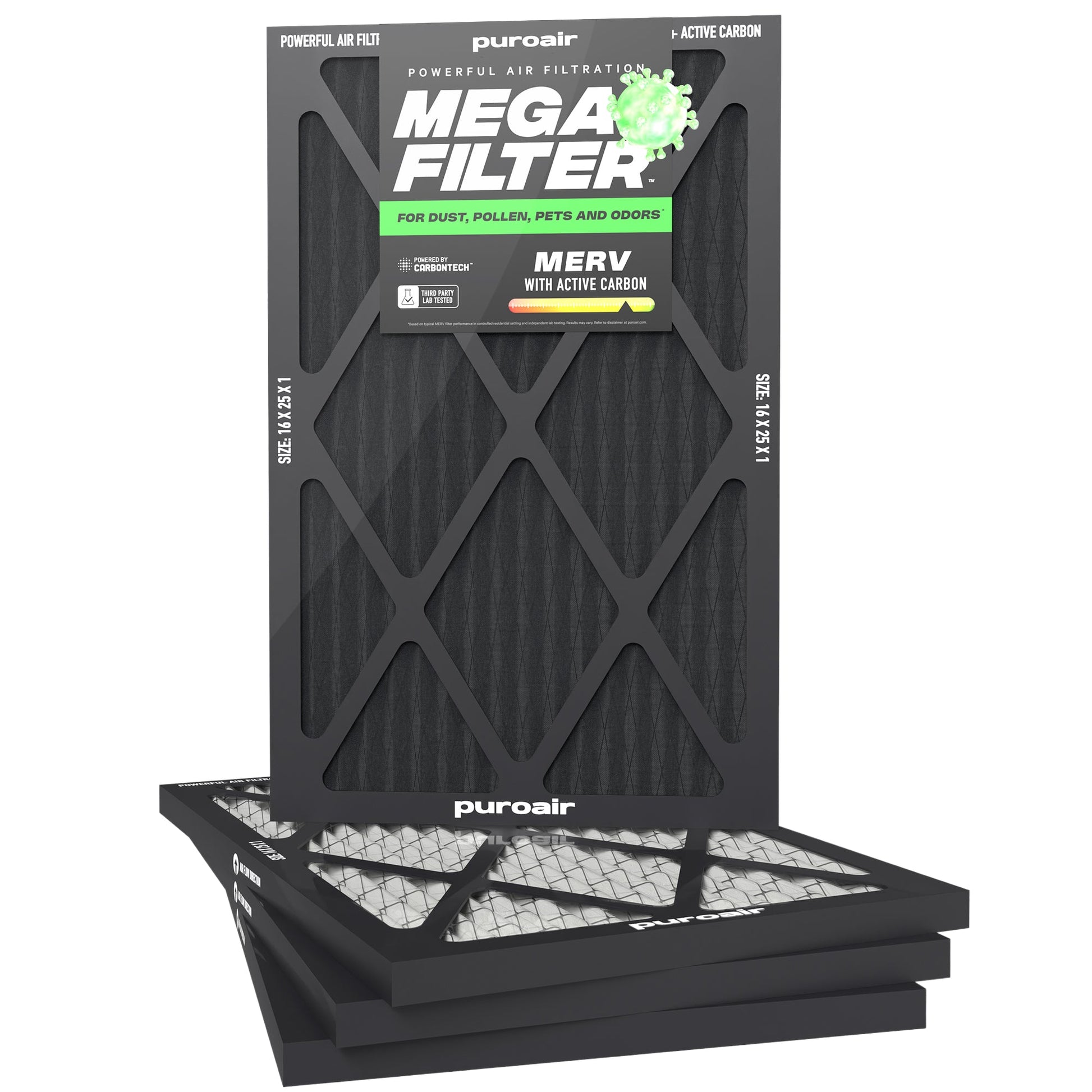 HVAC Mega Filter MERV 13 Pleated Plus Activated Carbon Air Filter – PuroAir