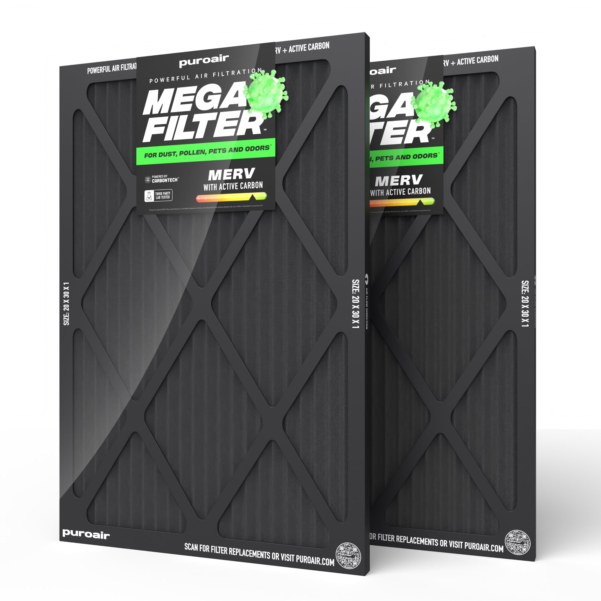 HVAC Mega Filter MERV 13 Pleated Plus Activated Carbon Air Filter – PuroAir