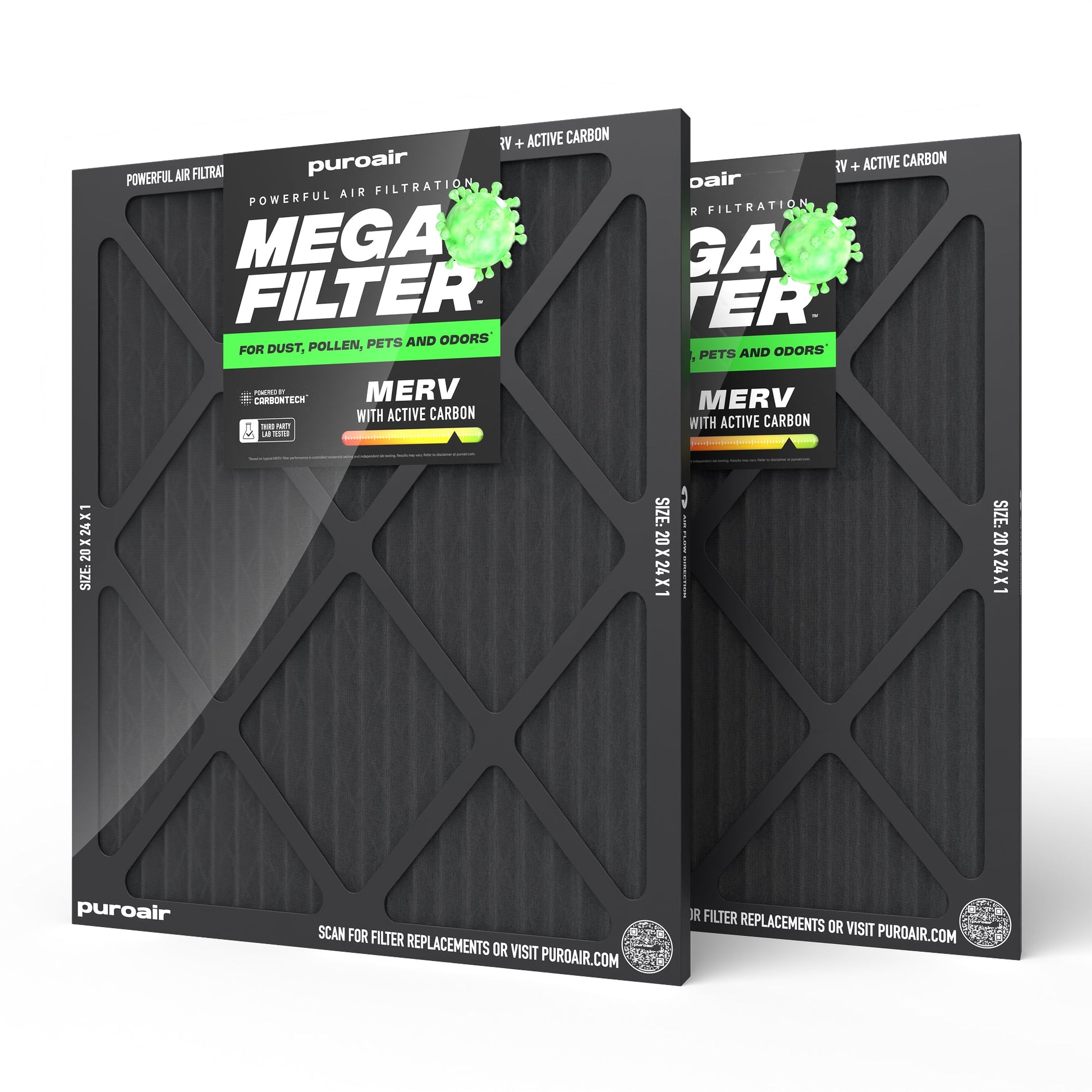 HVAC Mega Filter MERV 13 Pleated Plus Activated Carbon Air Filter – PuroAir