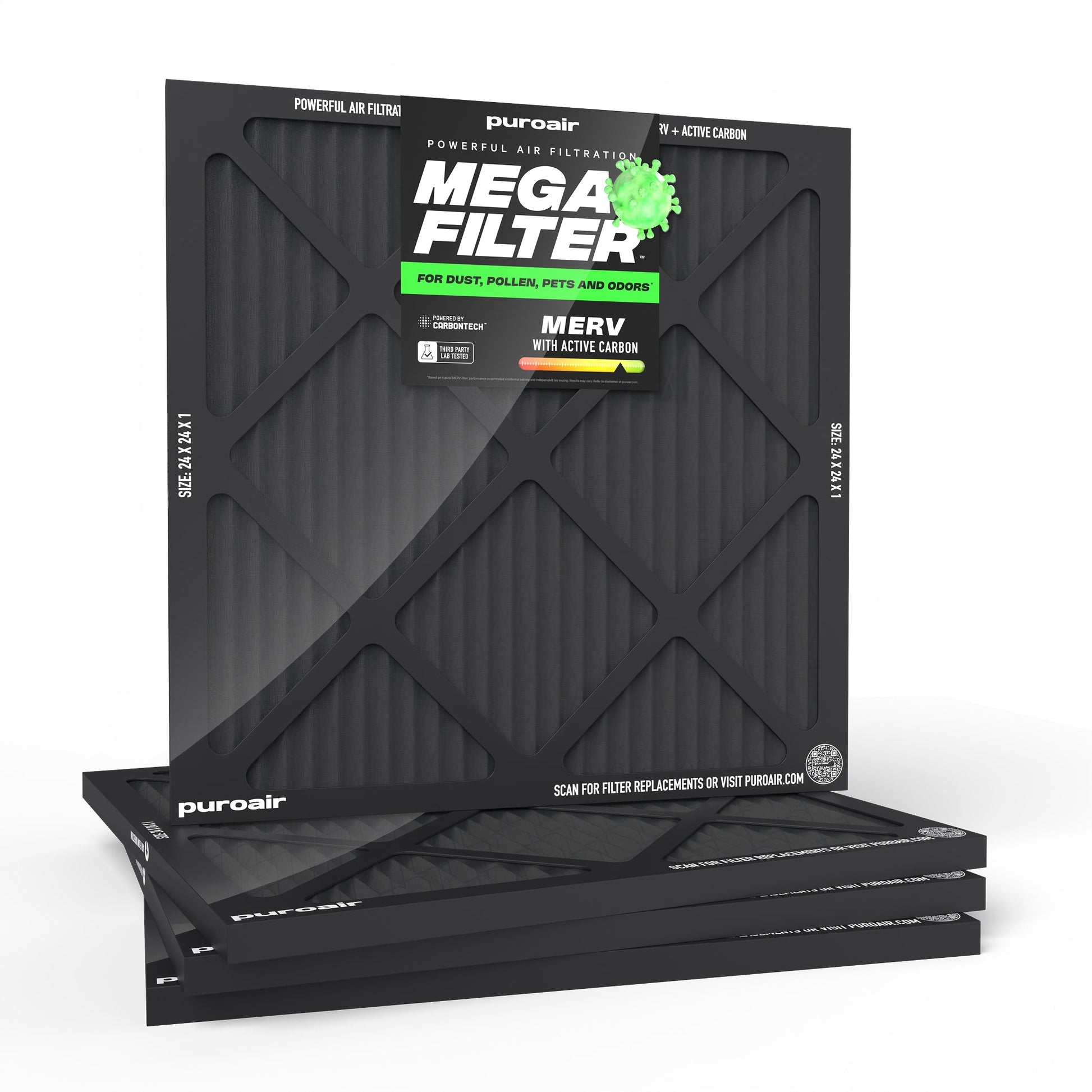 HVAC Mega Filter MERV 13 Pleated Plus Activated Carbon Air Filter – PuroAir
