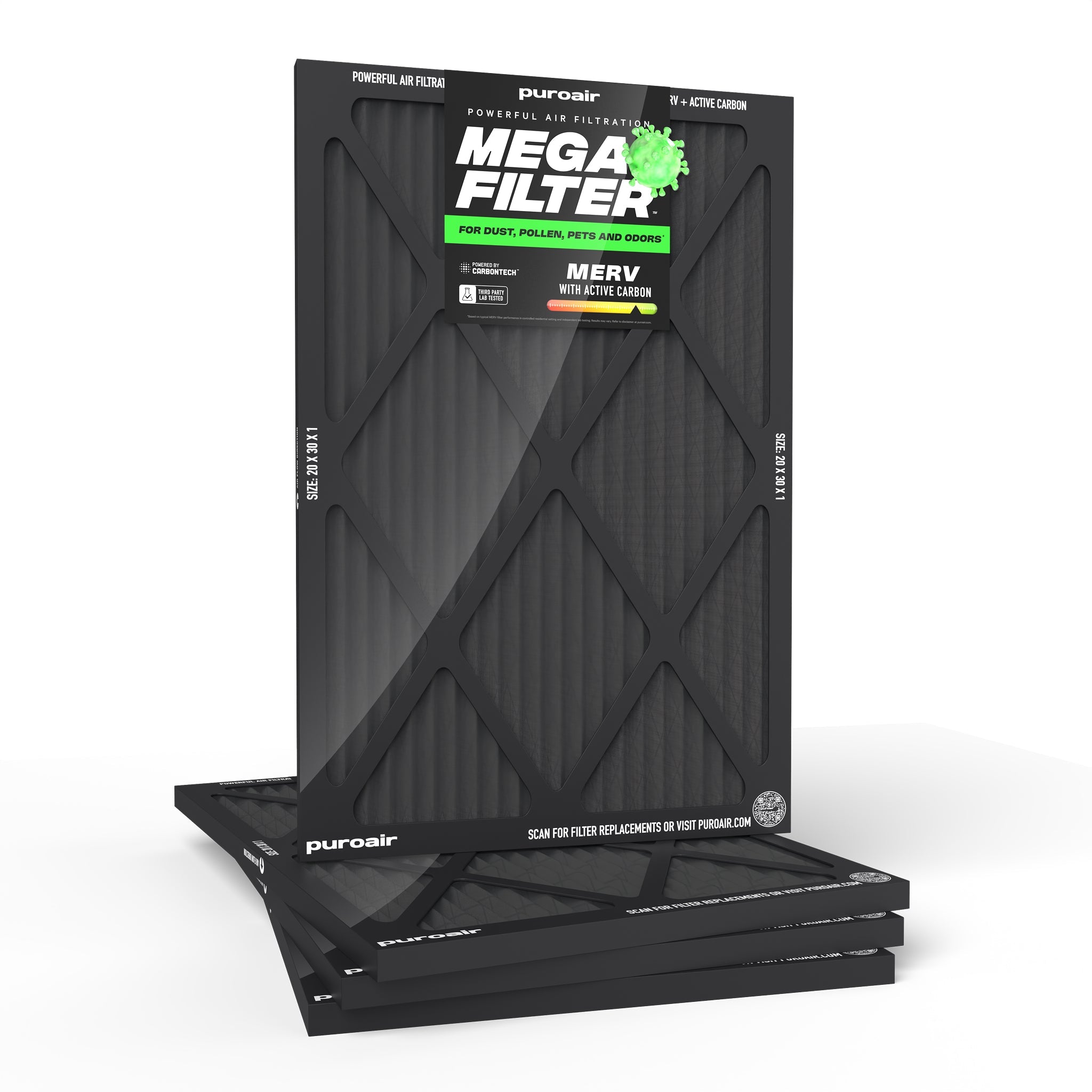 HVAC Mega Filter MERV 13 Pleated Plus Activated Carbon Air Filter – PuroAir