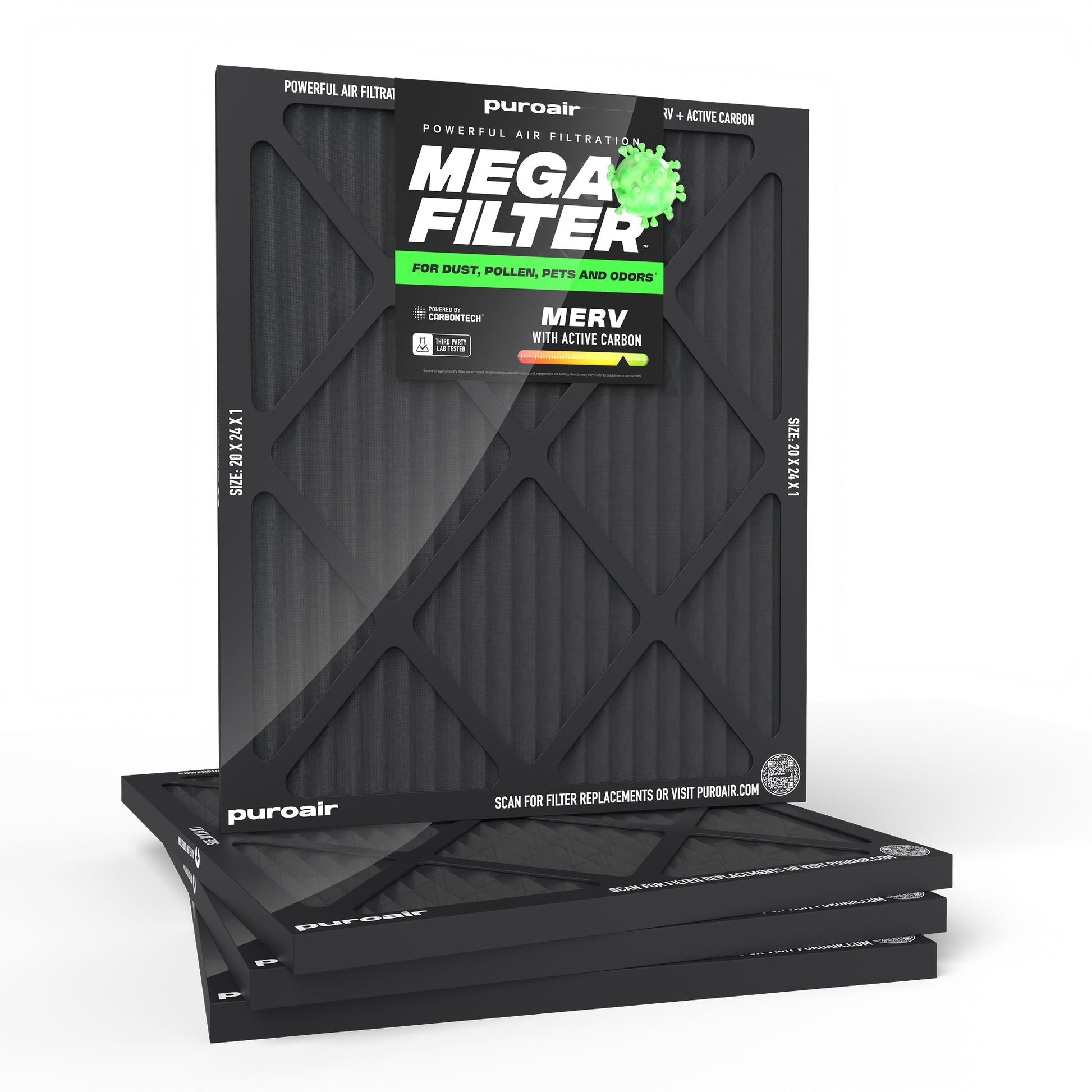 HVAC Mega Filter MERV 13 Pleated Plus Activated Carbon Air Filter – PuroAir