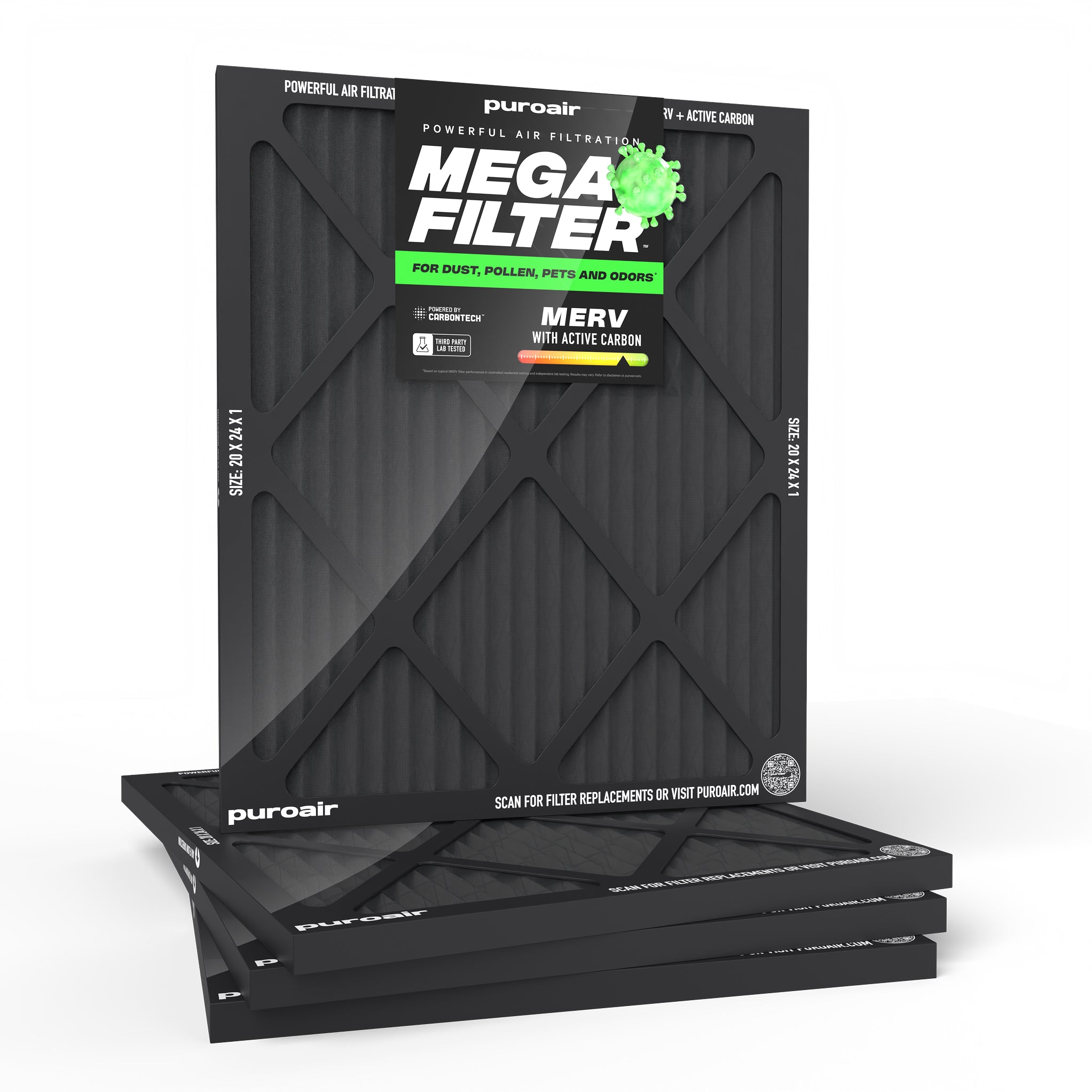 HVAC Mega Filter MERV 13 Pleated Plus Activated Carbon Air Filter – PuroAir