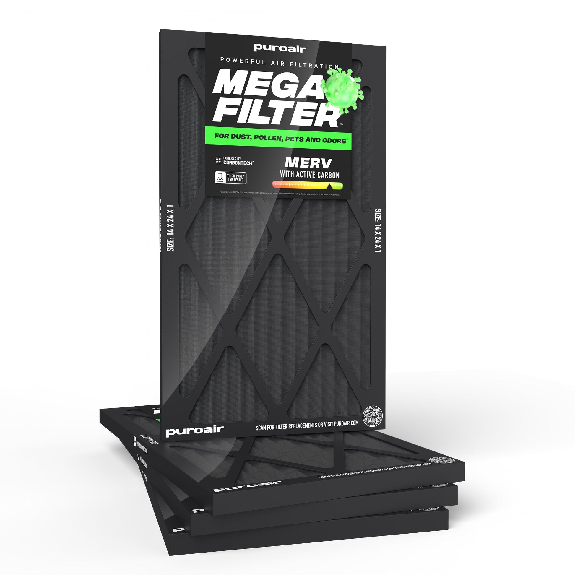 HVAC Mega Filter MERV 13 Pleated Plus Activated Carbon Air Filter – PuroAir