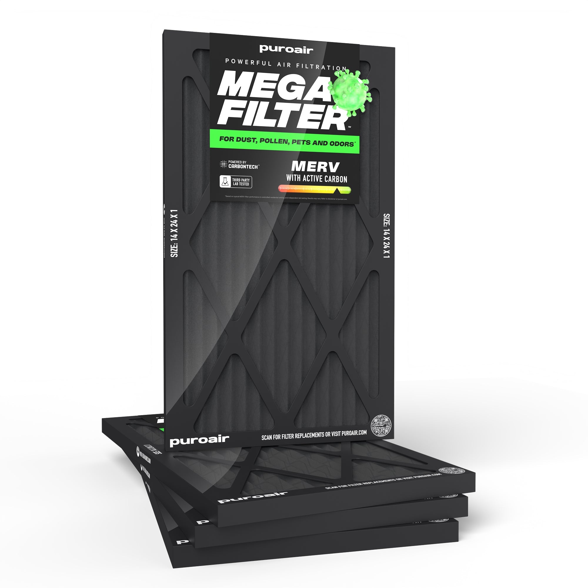 HVAC Mega Filter MERV 13 Pleated Plus Activated Carbon Air Filter – PuroAir