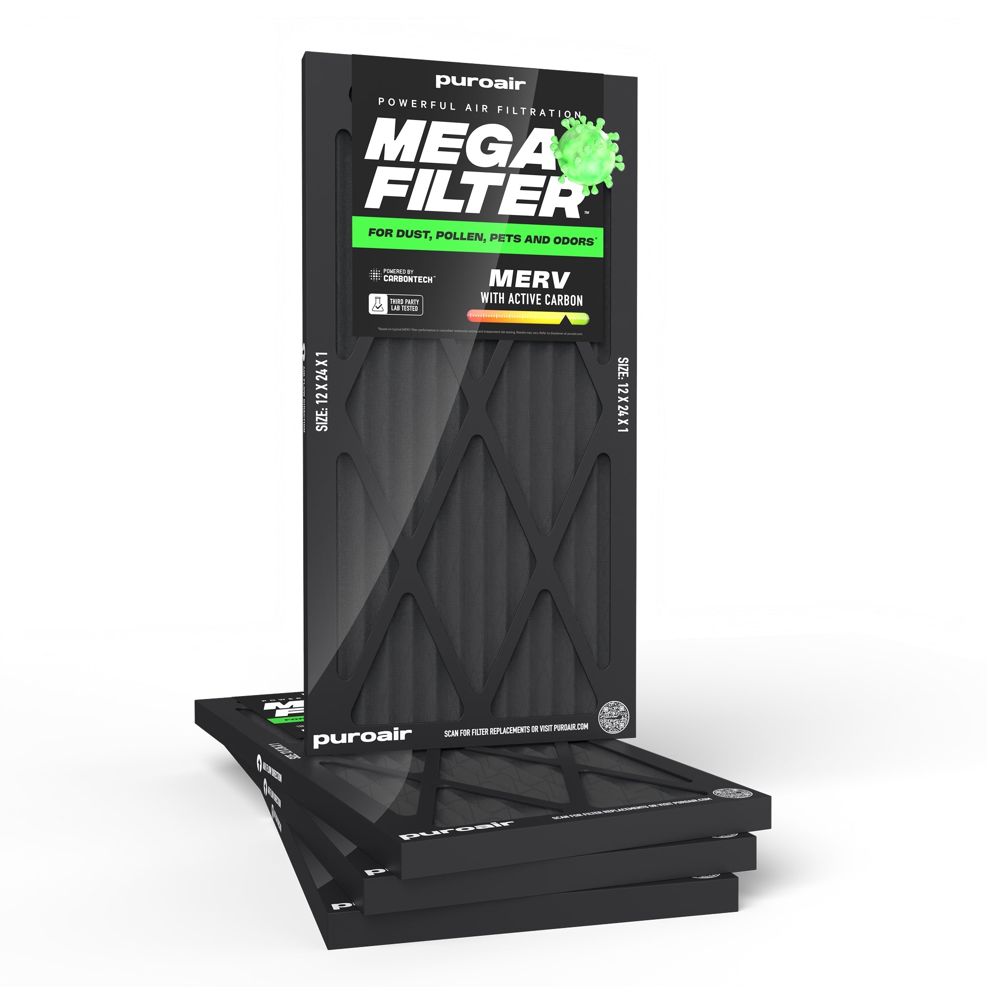 HVAC Mega Filter MERV 13 Pleated Plus Activated Carbon Air Filter – PuroAir