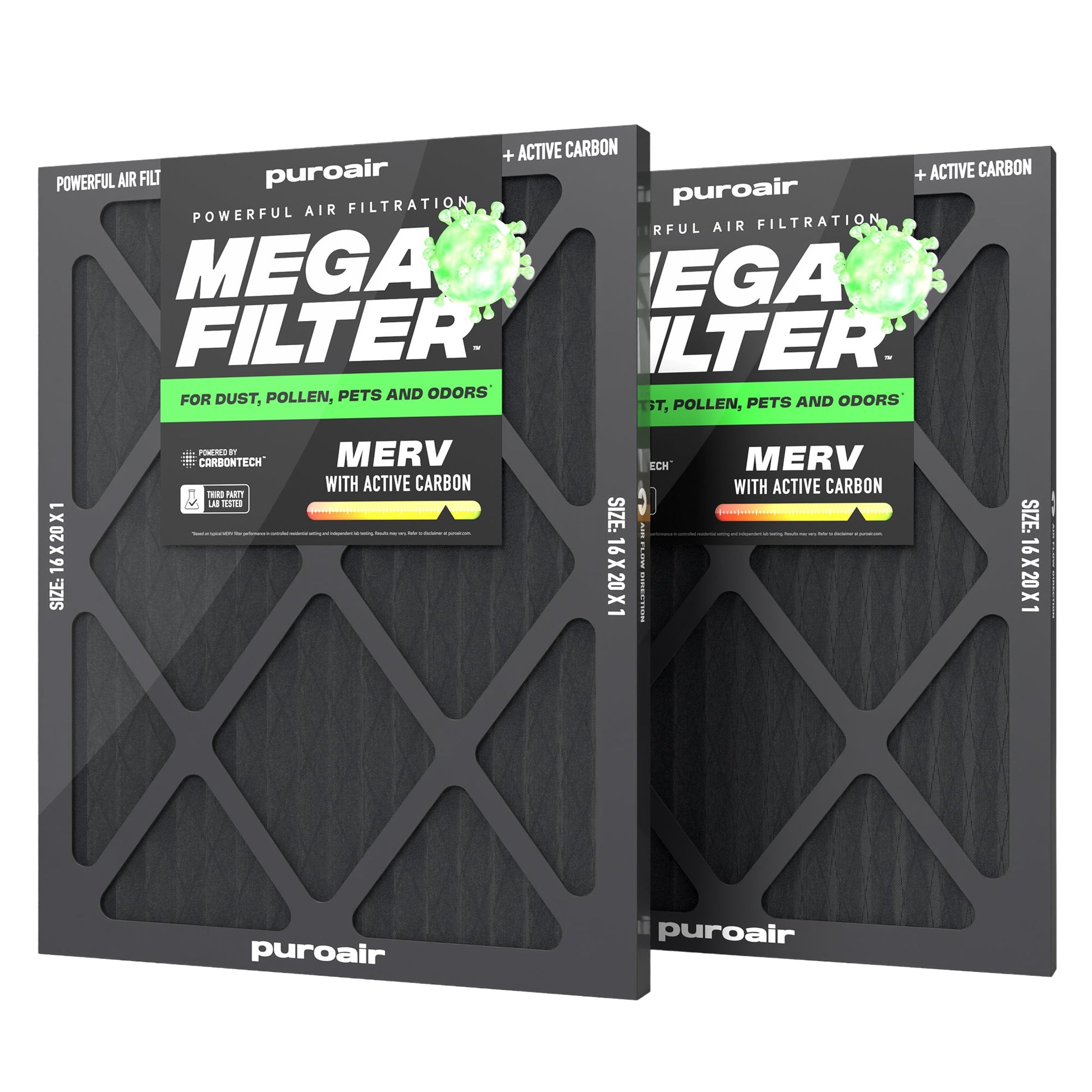 HVAC Mega Filter MERV 13 Pleated Plus Activated Carbon Air Filter – PuroAir