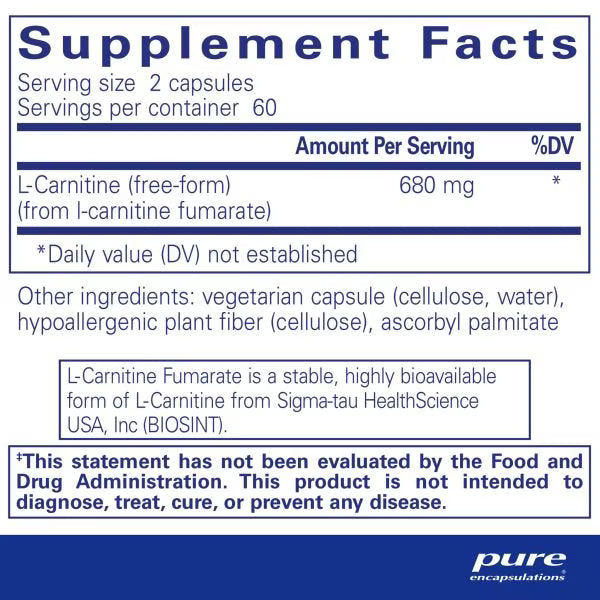 l-Carnitine fumarate 120's – Pure Encapsulations