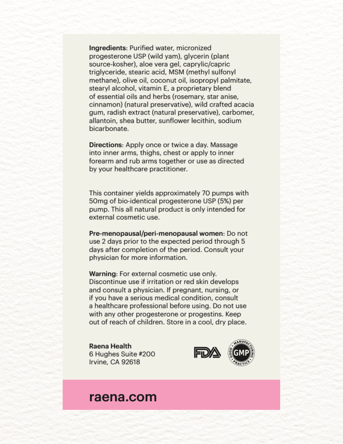 The Natural Progesterone Cream 50mg – Raena