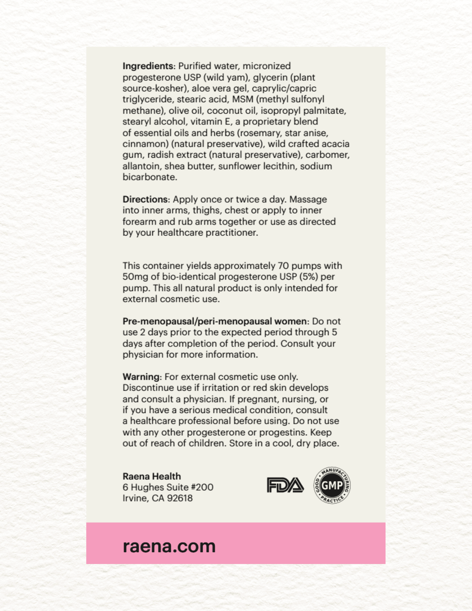 The Natural Progesterone Cream 50mg – Raena