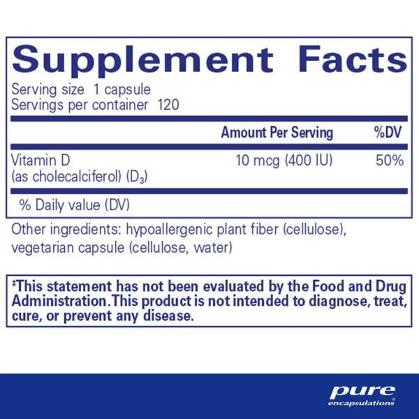 Vitamin D3 10 mcg (400 IU) 120's – Pure Encapsulations