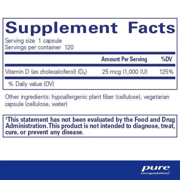 Vitamin D3 25 mcg (1,000 IU) – Pure Encapsulations