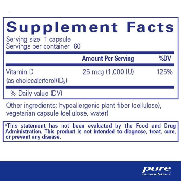 Vitamin D3 25 mcg (1,000 IU) – Pure Encapsulations