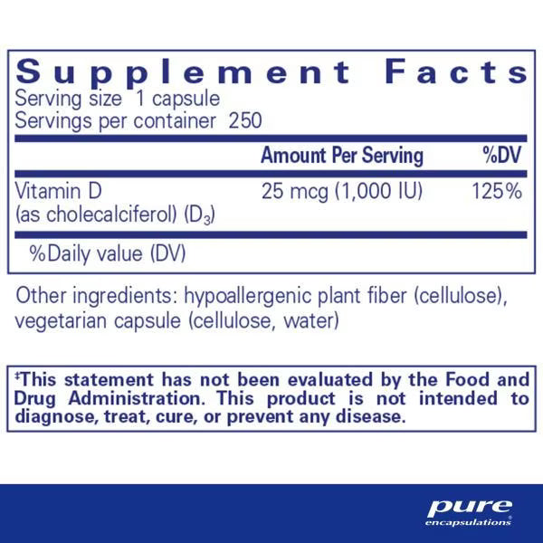 Vitamin D3 25 mcg (1,000 IU) – Pure Encapsulations